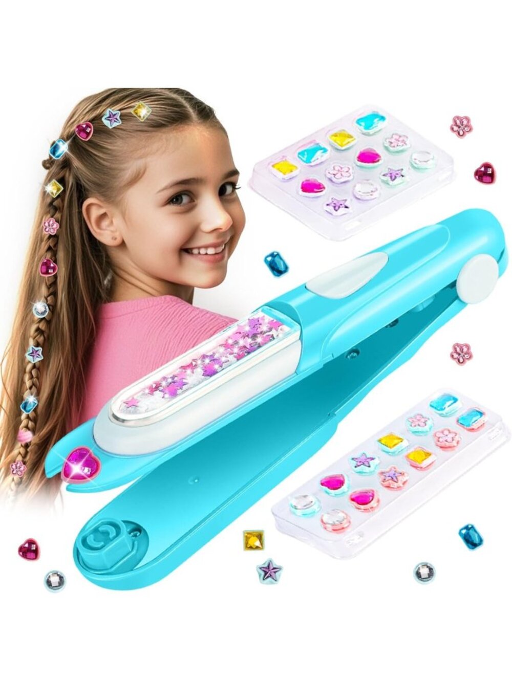 Sparkling Hair Gem Stamper Kit | Bling Hair Jewels & Styling Tool for Girls 3-12